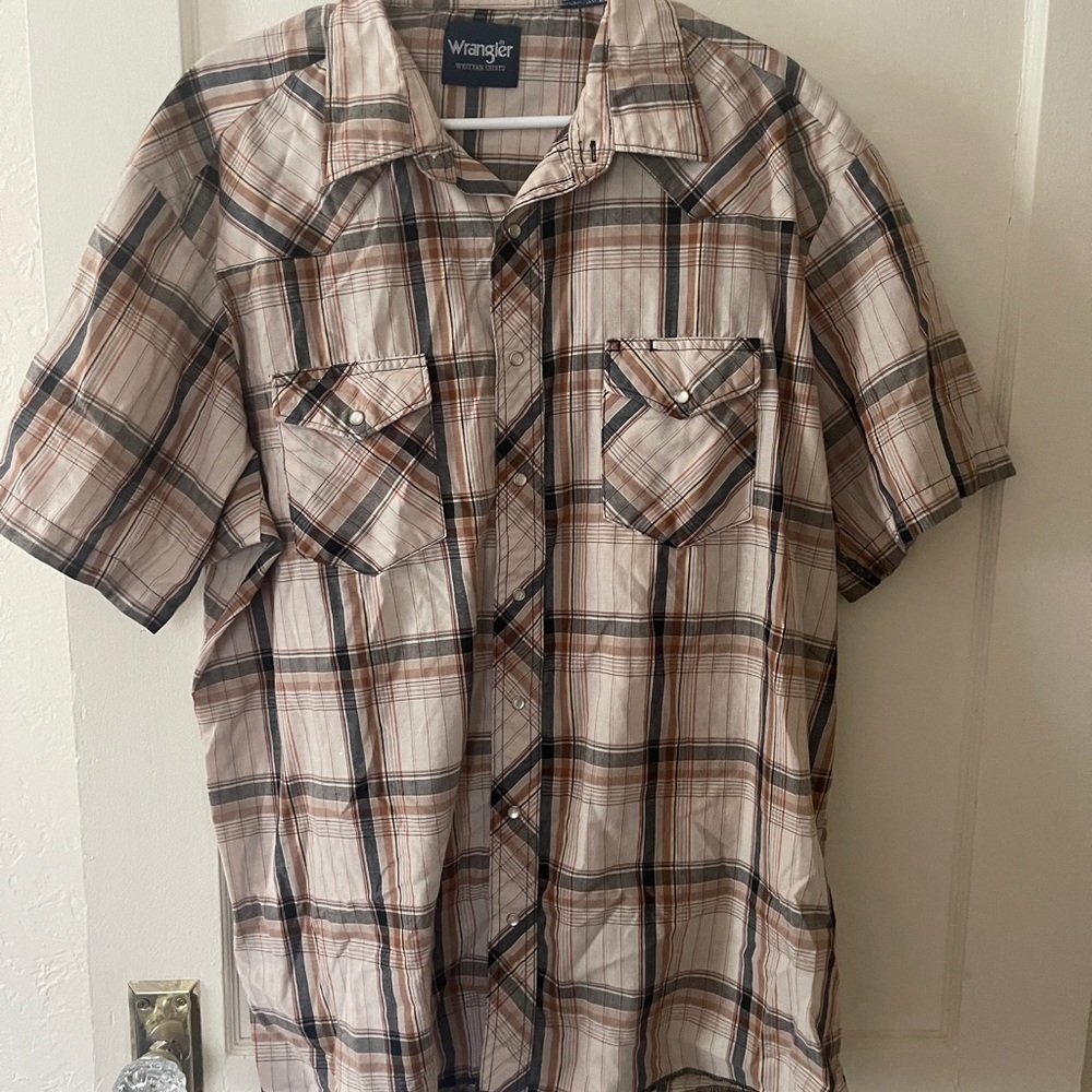 Vintage Wrangler Men's Plaid Short Sleeve Pearl snap Shirt - Orange 2XL tall